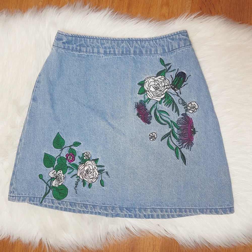 Coachella floral jean skirt